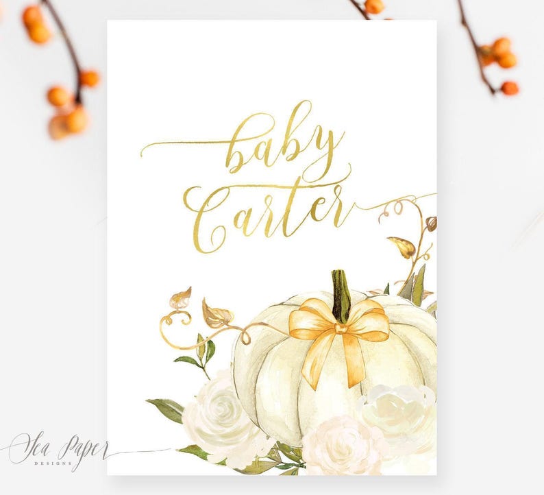 Pumpkin Baby Shower Invitations | Fall Baby Shower Printed Invites with Envelopes - Fall 2 | Invitation Printing or Digital image 2