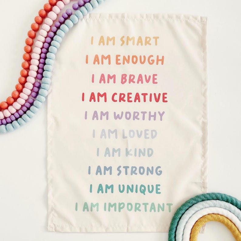Daily Affirmations Easy Hang Banner™ for Kid's Rooms, Playrooms & Nursery. Kid's Room Wall Decor, Nursery Art, Gift for New Parent {Rainbow} image 5