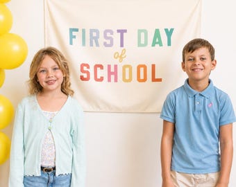 First Day of School Fabric Easy Hang Banner™ - Easy First Day of School Photo Backdrop for First Day Photos {Rainbow}