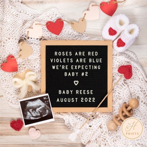 Valentine&#39;s Day Pregnancy Announcement Digital, Editable Baby #2, Second Baby Announcement, Social Media Baby Pregnancy Announcement