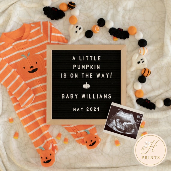 Editable Halloween Pregnancy Announcement, Pumpkin Pregnancy Announcement Template, Gender Neutral Digital Baby Announcement Il_570xn