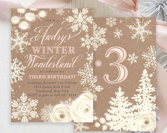 Winter Wonderland Birthday Invitation Girl, Girl Winter Wonderland Birthday Party Invite, Rustic Winter Birthday Party, ANY AGE, Holiday 41