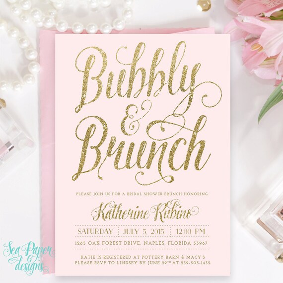 Champagne Mimosa Brunch Party Invite Ava Gold Glitter Brunch /& Bubbly Bridal Shower Invitation: Blush Pink Digital Or Printed