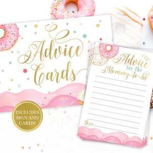 Consejos imprimibles de Donut para la tarjeta de mamá, juego y letrero de baby shower, DESCARGA INSTANTE - Donut