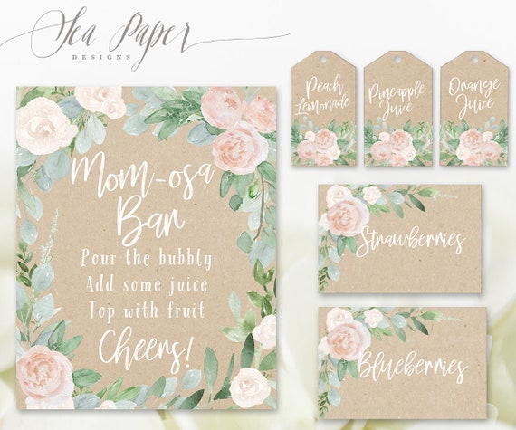 Mila Kraft Momosa Bar Package Set: Mimosa Bar Sign & Poster, Mimosa Bar Tags, Mimosa Bar Fruit Labels, Momosa Kit Kraft Floral - Mila Il_570xn