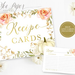 Fall Recipe for The Bride To Be Bridal Shower Recipe Cards and Sign, Pumpkin Recipe Card, Fall Recipe for Bride, Download Printable - Fall 3
