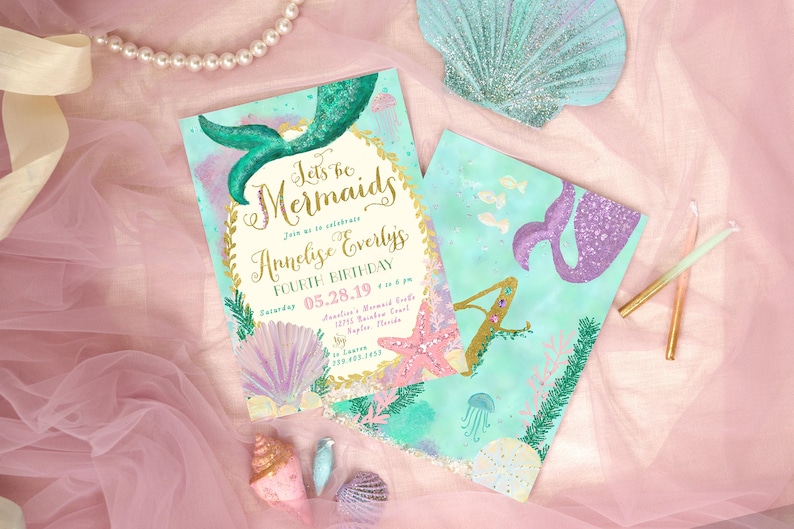 Mermaid Birthday Party Invitation, Mermaid Birthday, Mermaid Invite, Mermaid Invitation, Mermaid Party, Under the Sea Invitation - Annelise image 2