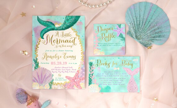 Mermaid Baby Shower Invitation, Under the Sea Baby Shower Invitation, Little Mermaid Baby Shower Invitation, Mermaid Invitation - Annelise Il_570xn