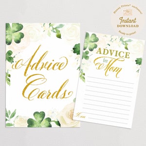 Tarjetas con consejos para la futura mamá para el Día de San Patricio, juego y letrero para baby shower, trébol de San Patricio: DESCARGA INMEDIATA, imprimible: Kelly White