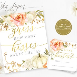 Herfst Raad eens hoeveel kussen? Zijn in de pot teken & kaarten, bruids/baby shower spel, witte pompoen, afdrukbaar - INSTANT DOWNLOAD-Fall 3