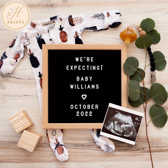 Editable Social Media Pregnancy Announcement, Gender Neutral Editable Letter Board Announcement