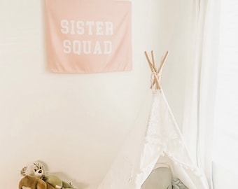 Sister Squad Easy Hang Banner™ for Girl's Rooms, Girl's Playroom & Girl's Nursery. Wall Decor for Sister's Room., Sisters Room Art