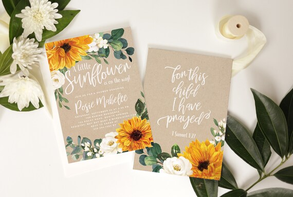 Sunflower Baby Shower Invitation, Fall Baby Shower Invitation, Baby Shower Sunflower Invite - Printed with Envelopes Optional - Posie