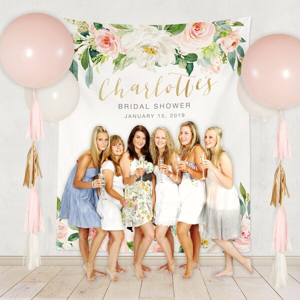 Photography Backdrop: Blush Pink & White Florals - Bridal Shower Photo Backdrop, Baby Shower Photo Backdrop, Birthday Party - Charlotte