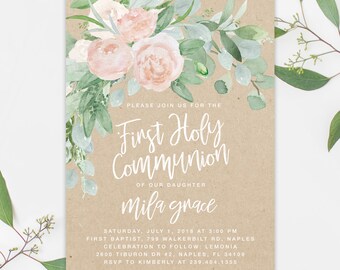 Girl First Holy Communion Invitation: Designed for You (Printed or Digital) - Kraft Mila