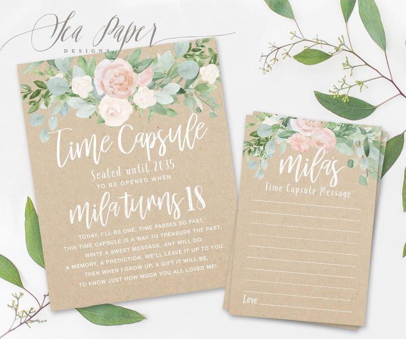 Girl First Birthday Invitation: Girl's Birthday Invite, Turning One, 1st Birthday, Floral, Blush Roses, Greenery, Kraft, Rustic, Boho - Mila Bild 7