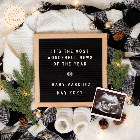 Editable Christmas Pregnancy Announcement, Holiday Digital Pregnancy Announcement, Winter Social Media Pregnancy Letter Board Announcement Il_570xn