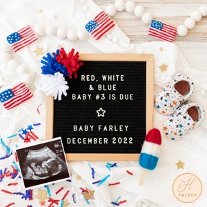 Third Baby 4th of July Editable Pregnancy Announcement, Baby Three Memorial Day Pregnancy Announcement Digital Baby #3 Announcement Template