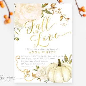 Custom Fall Bridal Shower Invitation: Fall in Love, Autumn Bridal Shower Invite Pumpkin, Gold & Roses - Fall 2 - Fall2BR01a Bild 3