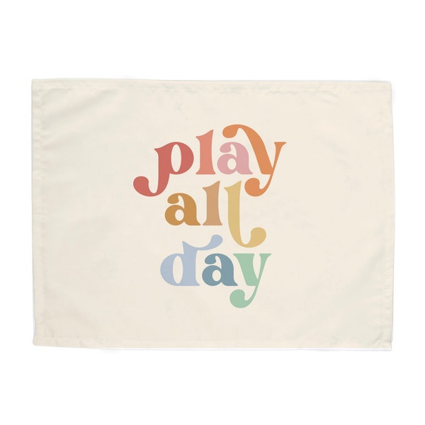 Play All Day Easy Hang Banner™ for Kids Rooms, Playrooms & Nurseries. Easy to Hang Kid's Room Wall Decor, Playroom Wall Decor, horizontal