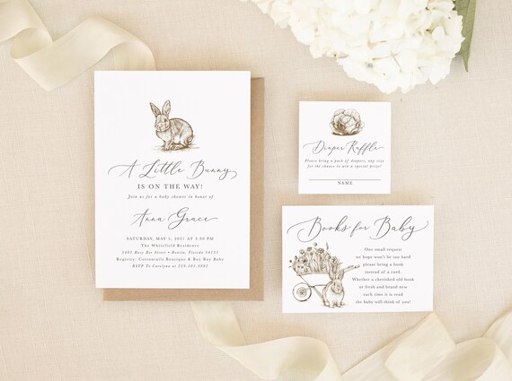 Bunny Baby Shower Invitation, Some Bunny is On the Way Invite, Girl or Boy Baby Shower Invite, Gender Neutral Bunny Baby Invitation - Riley Il_570xn