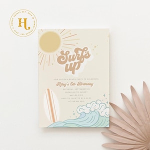 Surf Boy Birthday Invite, Surf's Up Birthday Party Invitations, Boy's Beach Party Made for Any Age | Invitation Printing or Digital image 1