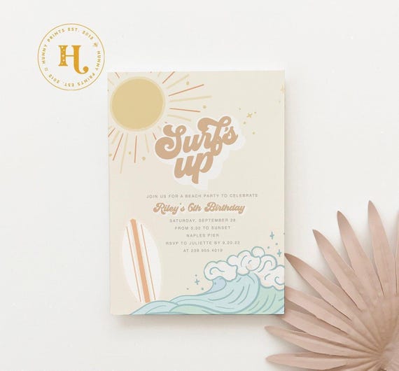 Surf Boy Birthday Invite, Surf's Up Birthday Party Invitations, Boy's Beach Party Made for Any Age | Invitation Printing or Digital