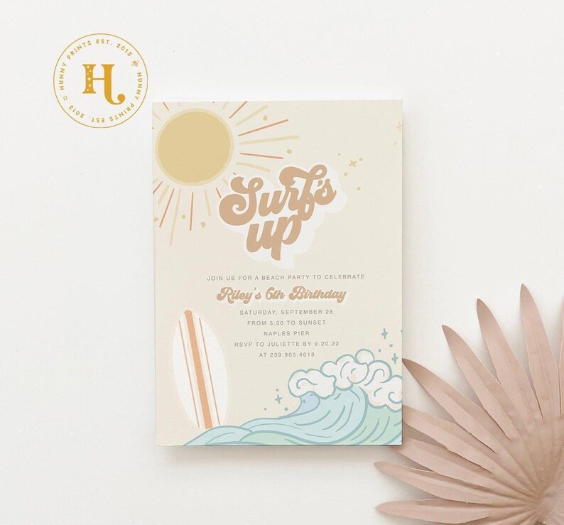Surf Boy Birthday Invite, Surf's Up Birthday Party Invitations, Boy's Beach Party Made for Any Age | Invitation Printing or Digital image 1