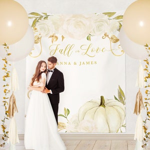 Photography Backdrop: Fall Wedding Backdrop, Fall in Love, Fall Bridal Shower Backdrop, Pumpkin Bridal Shower Backdrop, White - Fall 2