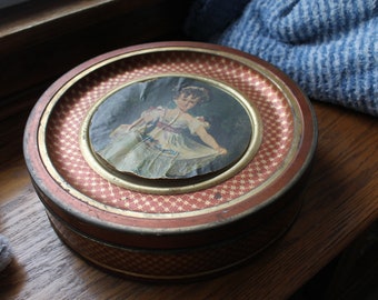 Vintage Red and Gold Victorian Portrait Cake, Cookie Tin
