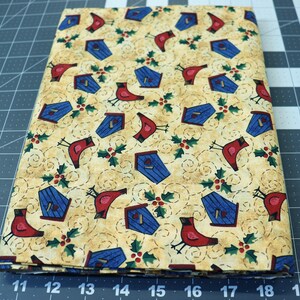 1 1/2 yd. Cardinal Christmas Quilt Fabric. Birdhouses and Cardinals Cotton Fabric. Fabric Destash. Fabric Clearance. Rag Quilting.
