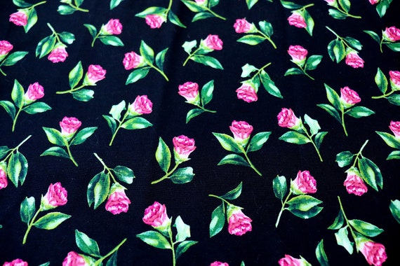 1 1/4 Yd. Rose Quilt Fabric. Black and Pink Floral Cotton Fabric. Fabric  Destash. Fabric Clearance. Rag Quilting. 