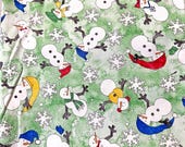 2 yd How to Build a Snowman. Green with Snowflakes Fabric.