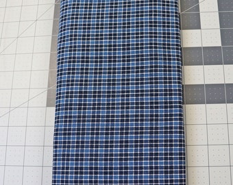 1 1/4 yd. Blue and Black Check Homespun Fabric. Cotton Fabric. Fabric Destash. Fabric Clearance. Rag Quilting.