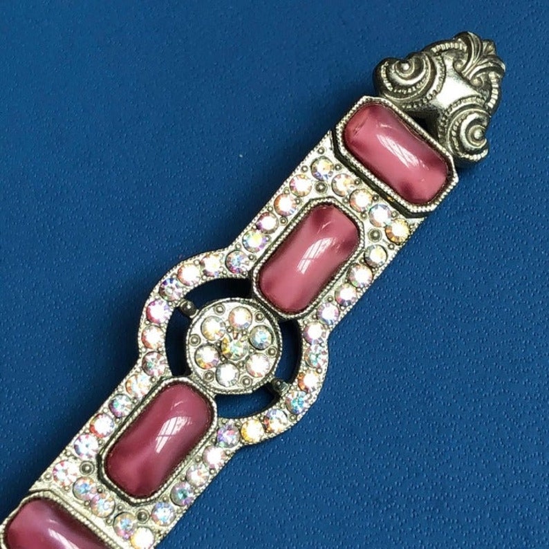Vintage Bar Pin Rhinestones Pink Stones Brooch