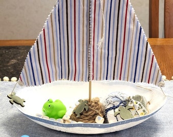 Sailboat Decoration for Baby Shower, Table Centerpiece, Nautical Decor, Sailboat for Child's Party, Handmade Design, Table Top, Shelf Sitter