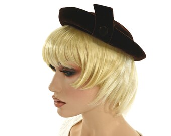 Vintage Pillbox Hat Bow Brown Velvet Junior B Retro Turban  display picture 1