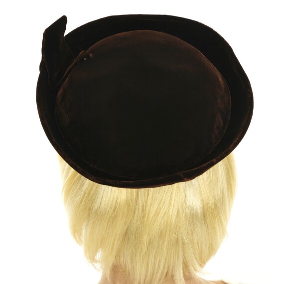 Vintage Brown Velvet Pillbox Hat, Covered Button … - image 6