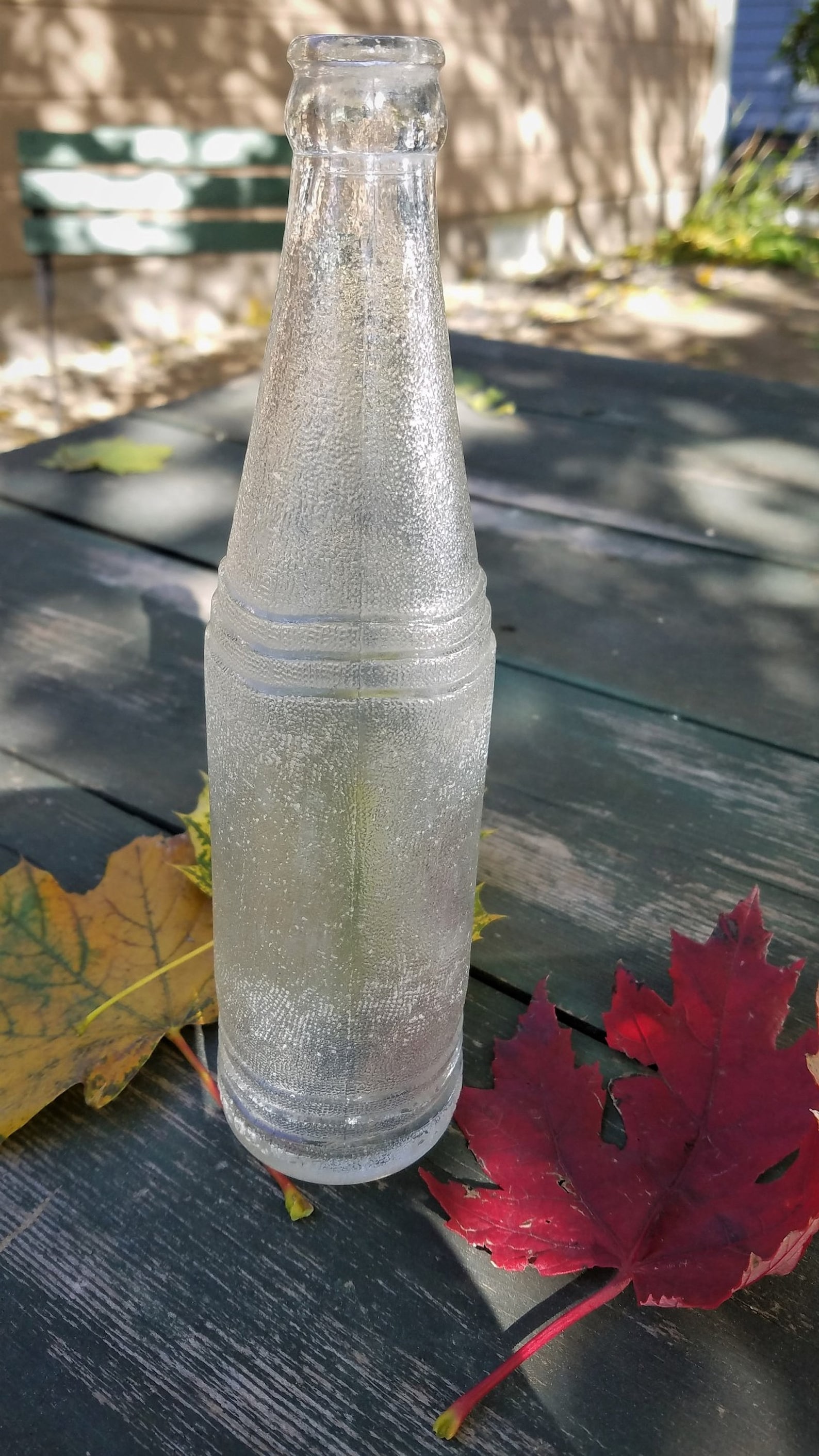 Clear Vintage Hires Soda Bottle, Clear Stipple Glass, Wavy Art Deco