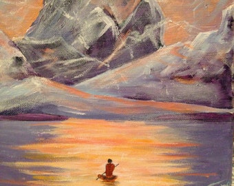 Canoeist, Acrylic Painting on Canvas, gift for him, gift for her, Fathers Day