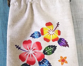 Sea of Okinawa Bingata dyed long pouch Hibiscus