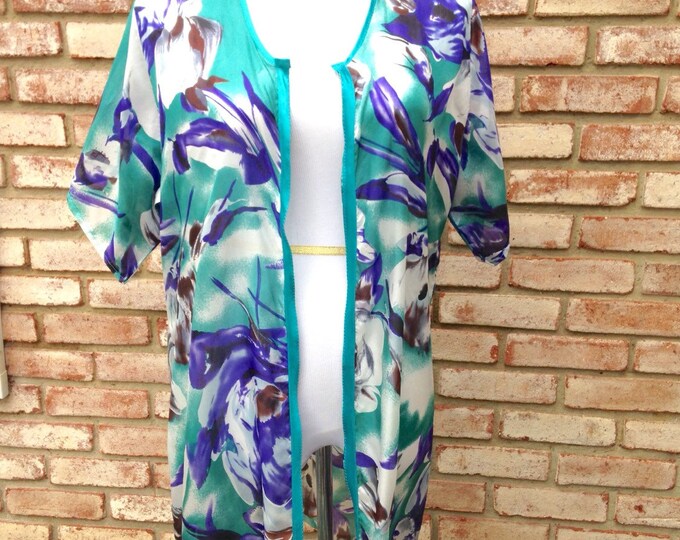 Silk Kimono Cardigan, Blue Green Kimono Jacket, Gift for Mom, Wedding Accessories, Gift For Her, Beach Cover Up, Gender Reveal, Baby Shower