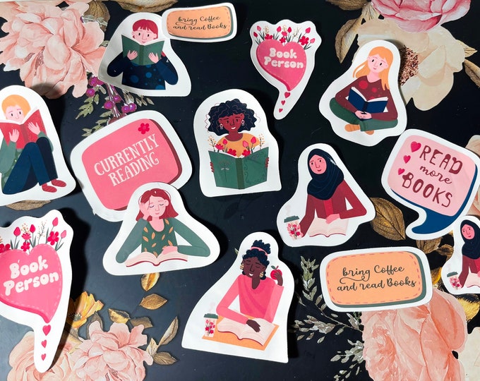 Reading Stickers, Books Stickers Pack, Laptop decals, Self Love, Mental Health stickers, Journal Stickers, Planner Stickers, Sticker Sheets