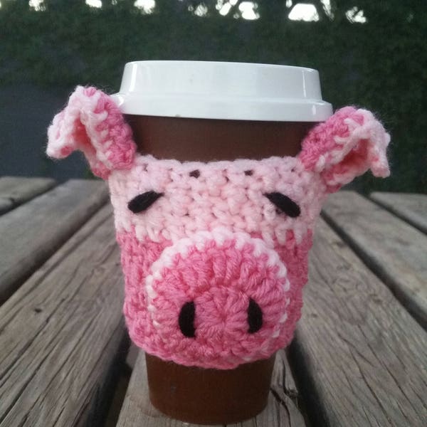 Pig cozy cup, Crochet pig coffee sleeve, Reusable cozy coffee cozy