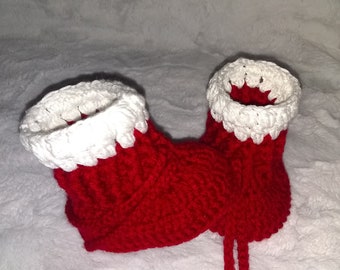 Baby Santa Booties, Crochet red and white booties for baby, Photo prop,  Baby shower gift