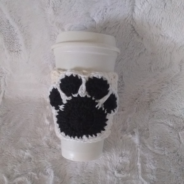 Paw print cozy cup, Crochet dog paw print cozy cup, Paw print coffee sleeve, Animal coffee cup warmer, Dog themed gift