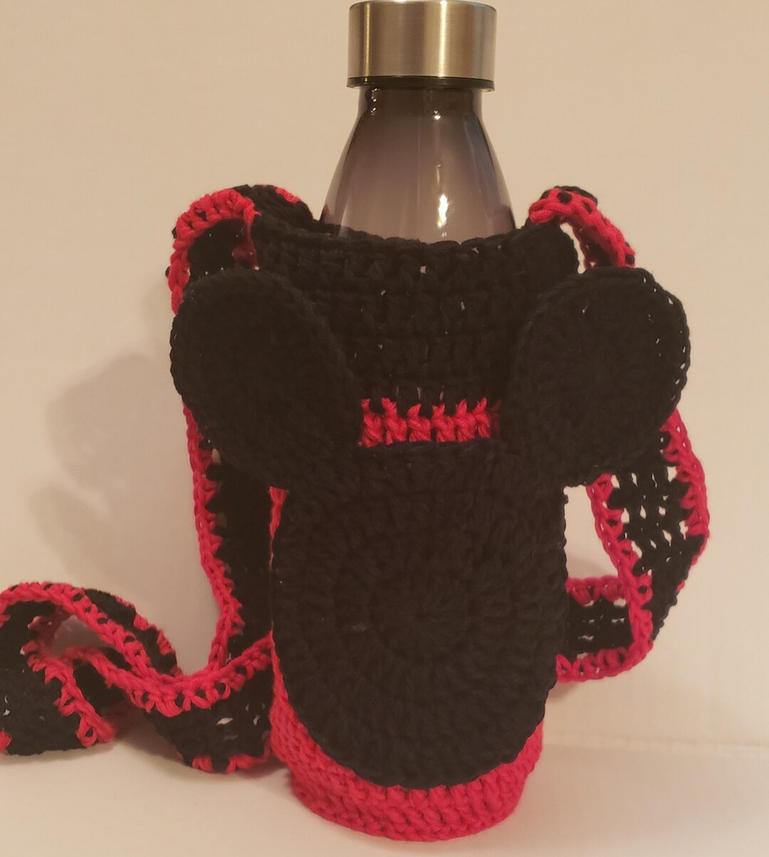 Crochet Water Bottle Holder With Pocket, Mickey Mouse Water Bottle