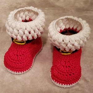 Santa Booties, Gehäkelte Stiefelchen, Gehäkelte Babyschühchen, Babyschuhe 0-3, 3-6, 6-9 Monate, Eva Sohlenbooties, Baby shower Geschenk, Handmade Booties