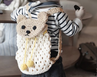 Crochet Bear Backpack pattern, sac for babies and kids, Crochet baby shower gift, baby registry, diaper bag, handmade gift Instant download