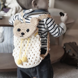 Crochet Bear Backpack pattern, sac for babies and kids, Crochet baby shower gift, baby registry, diaper bag, handmade gift Instant download image 1